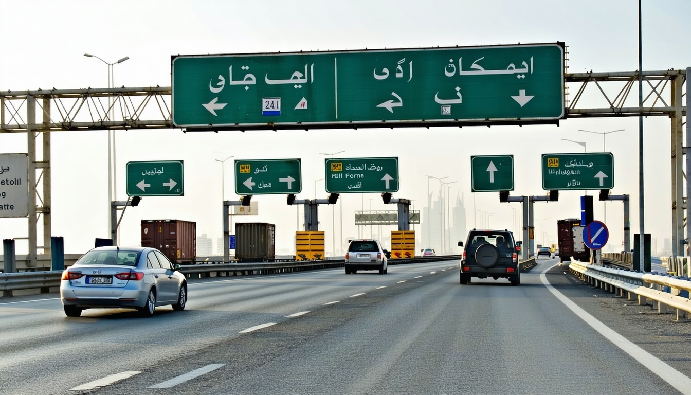 Dubai road toll gate with traffic passing smoothly